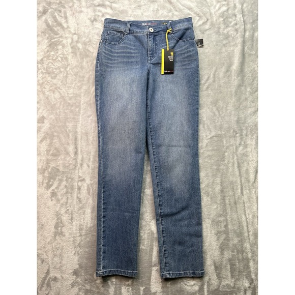 Style & Co Womens Sz 6 Designer Blue Jeans Slim Leg High Rise Tummy Control NWT - Picture 1 of 14